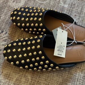 a new day Black and Gold Studded Mules